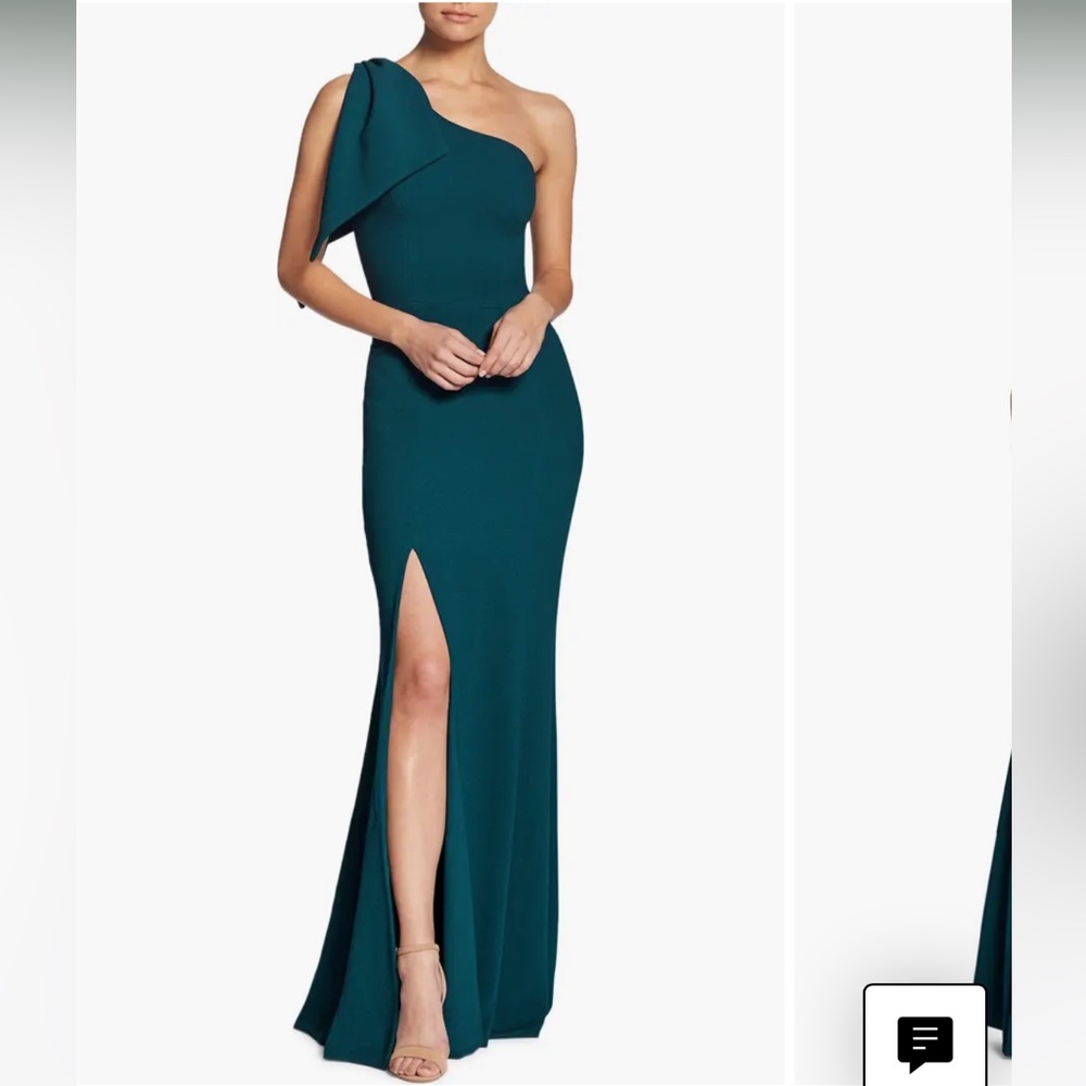 Dress The Population Georgina Crepe Pine One-Shoulder Gown, NWOT